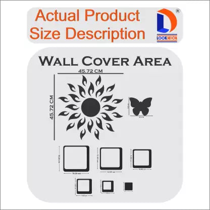 Great Collection - Sun red With 12 Square And 10 butterfly Mirror stickers for wall, wall mirror stickers for Home & Offices. Self Adhesive Sticker  (Pack of 1)